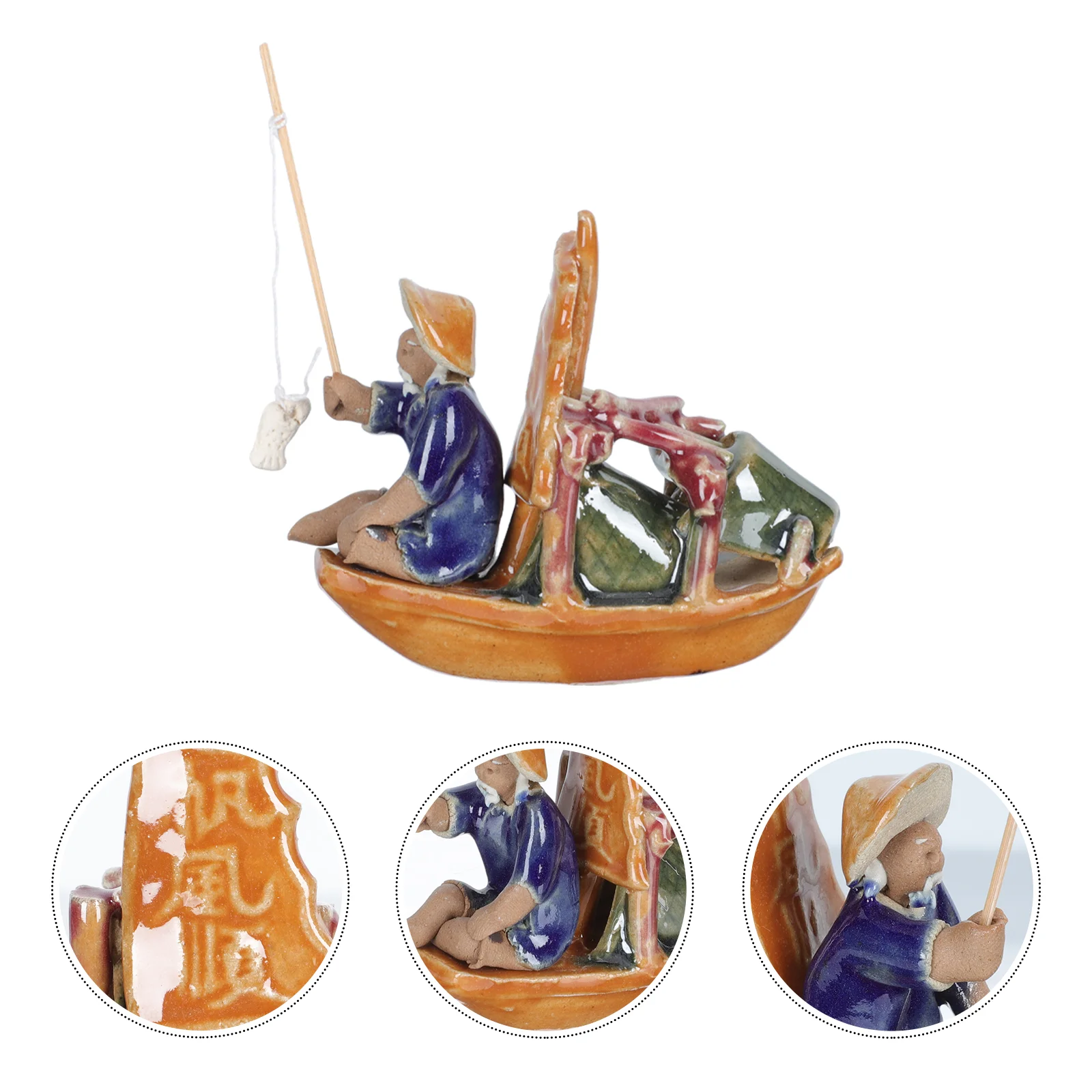 

1 Set Ceramic Sailboat Porcelain Lifelike Boat Decoration Sailboat Handicraft Old Fisherman