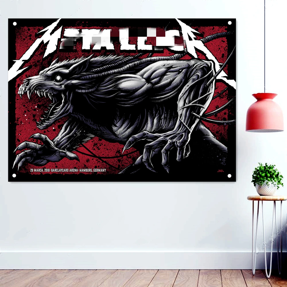 

Ferocious Monster Wallpaper Devil Dark Rock Band Artworks Flags Canvas Printing Wall Hanging Heavy Metal Poster Tattoo Banners