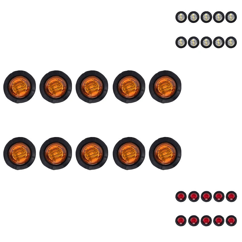 

10PCS 12V 3/4Inch Round LED For ATV Trailer Truck Boat Bus RV Side Marker Indicators Light Lamp