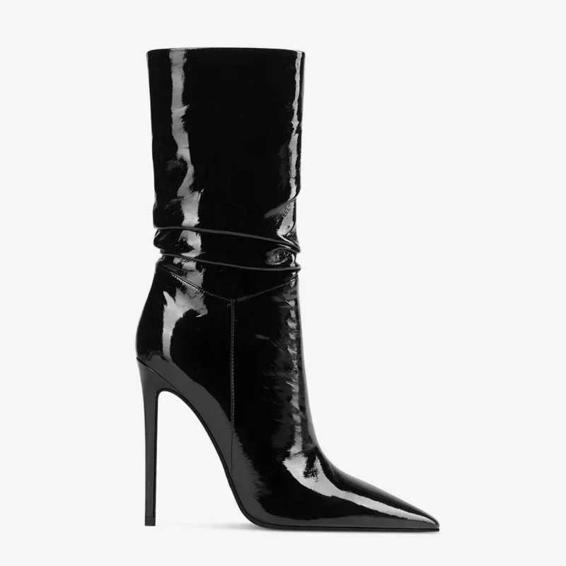 Черные плиссированные ботильоны для женщин 2024 новая мода элегантные слипоны на