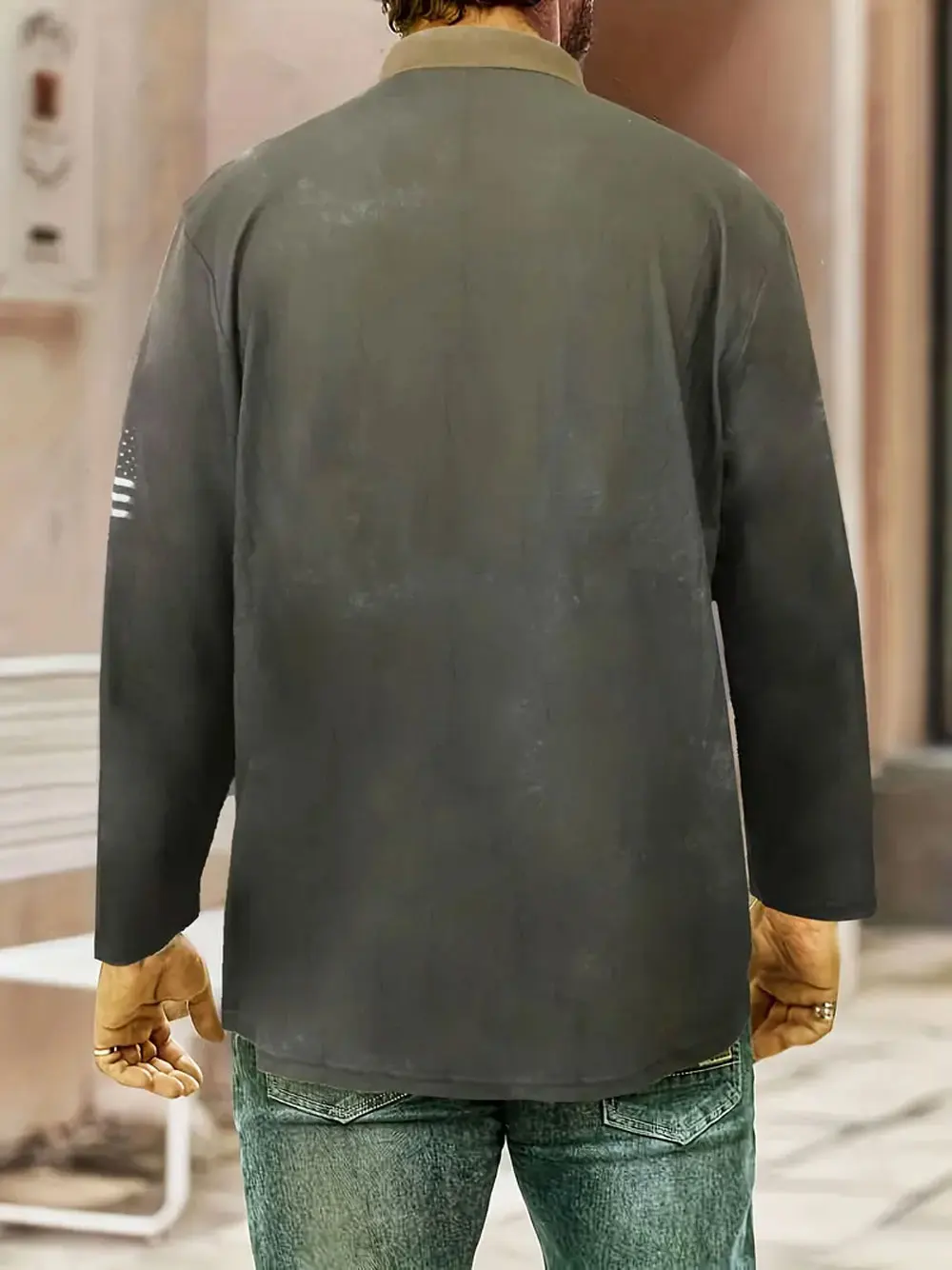 Мужские Винтажные рубашки на молнии с длинным рукавом и принтом американского