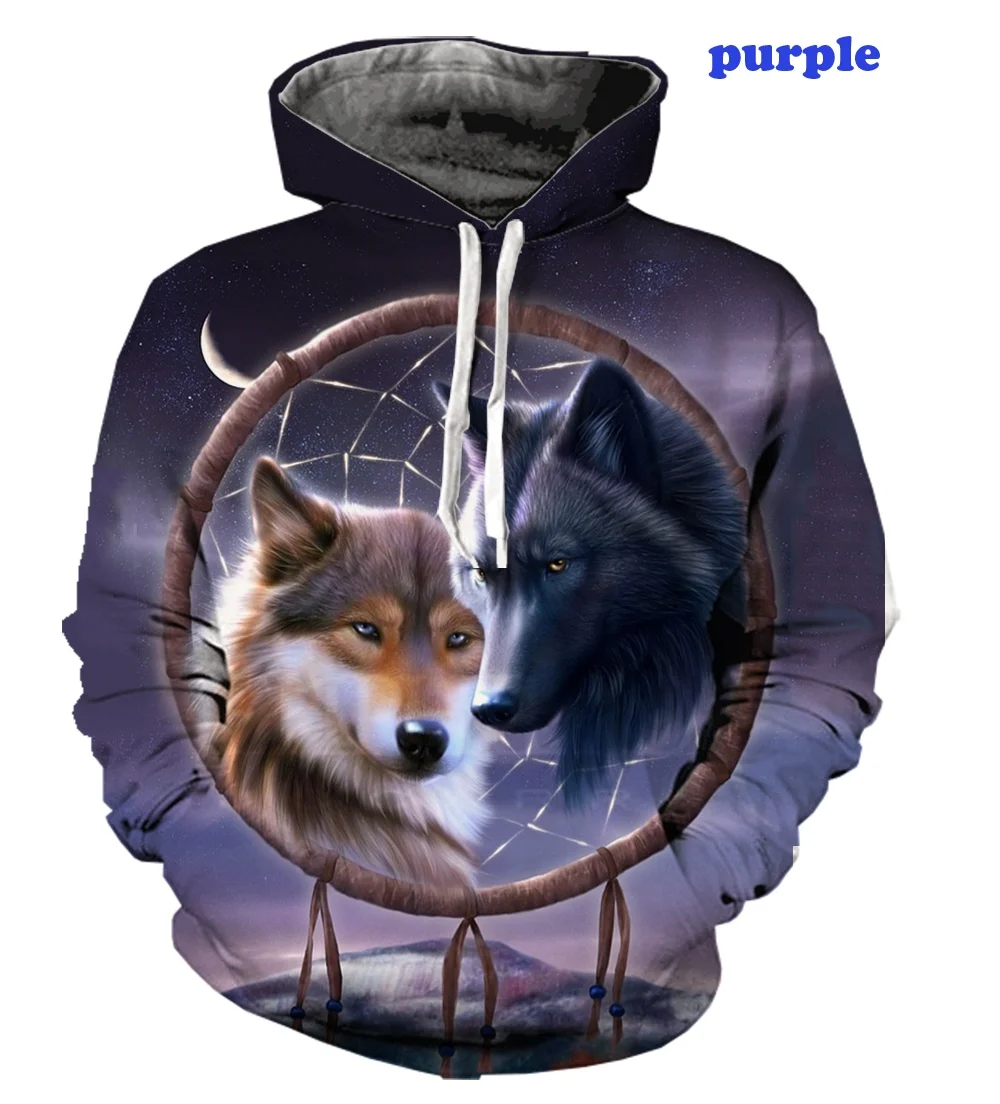 Autumn New Men/Women Wolf 3D Print Hoodies Long Sleeve Women/Men Animal Pattern Sweatshirts Sport Pullover