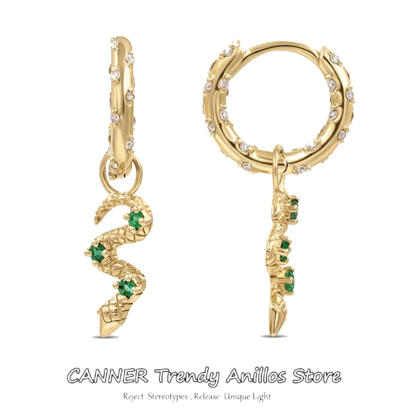 

CANNER 2022 New Trendy 925 Sterling Silver Pearl Snake Zircon Huggies Earrings for Women Luxury Round Hoop Earrings Fine Jewelry