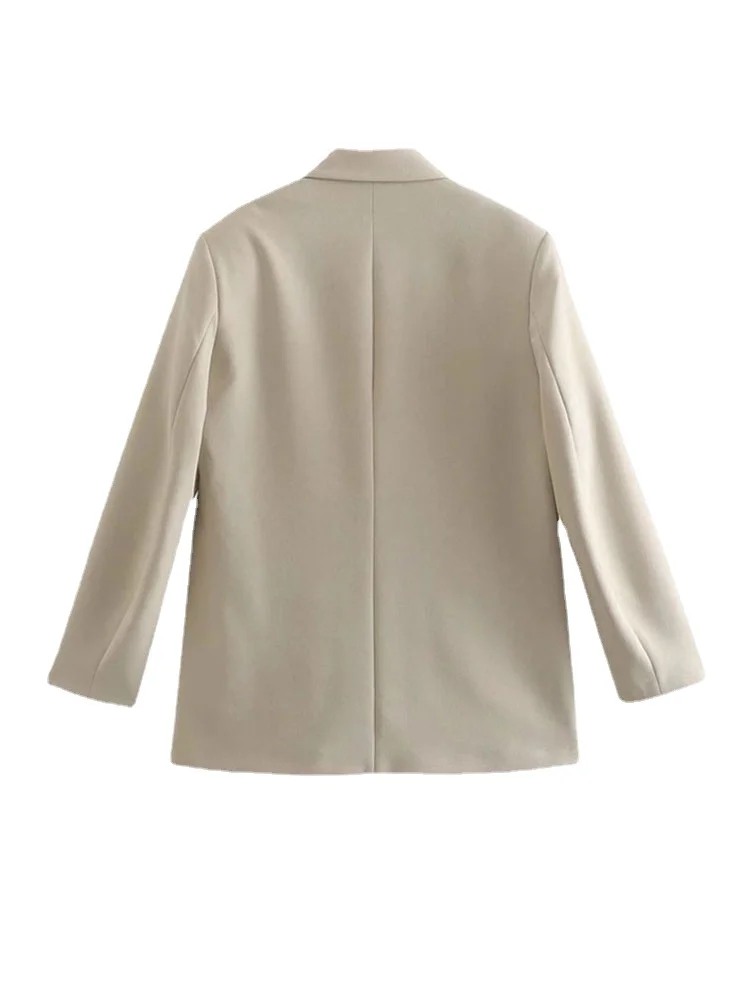 Women Fashion Double Breasted Loose Fitting Blazer Coat Vintage Long Sleeve Pockets Female Outerwear Chic Veste Femme