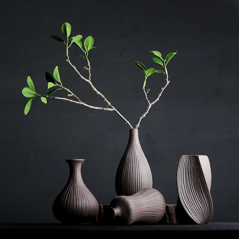 Chinese Style Minimalism Vase Retro Art FlowersVases Wood Plants Pot Flower Arrangement Tabletop Decorative Crafts Home Ornament