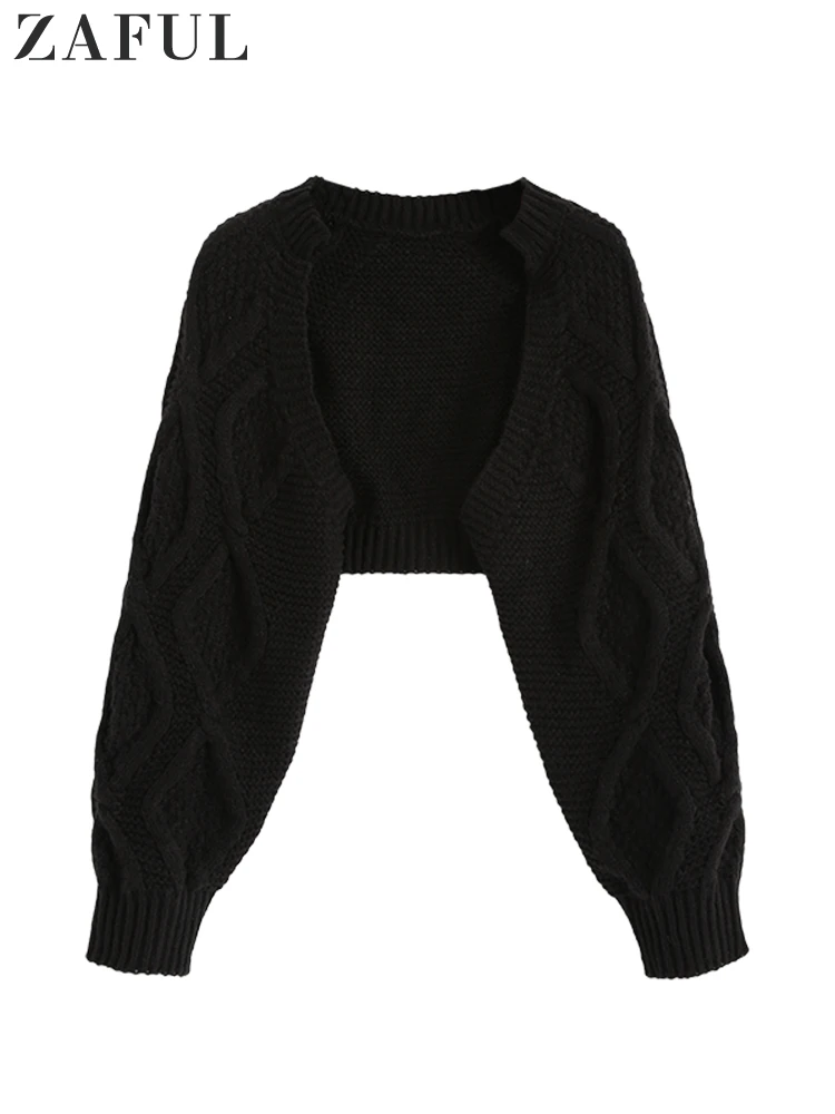 

ZAFUL Korean Fashion Cable Knit Open Front Shrug Cardigan Knitwears Winter Clothes Women Sweater Woman Winter 2022 Cardigans