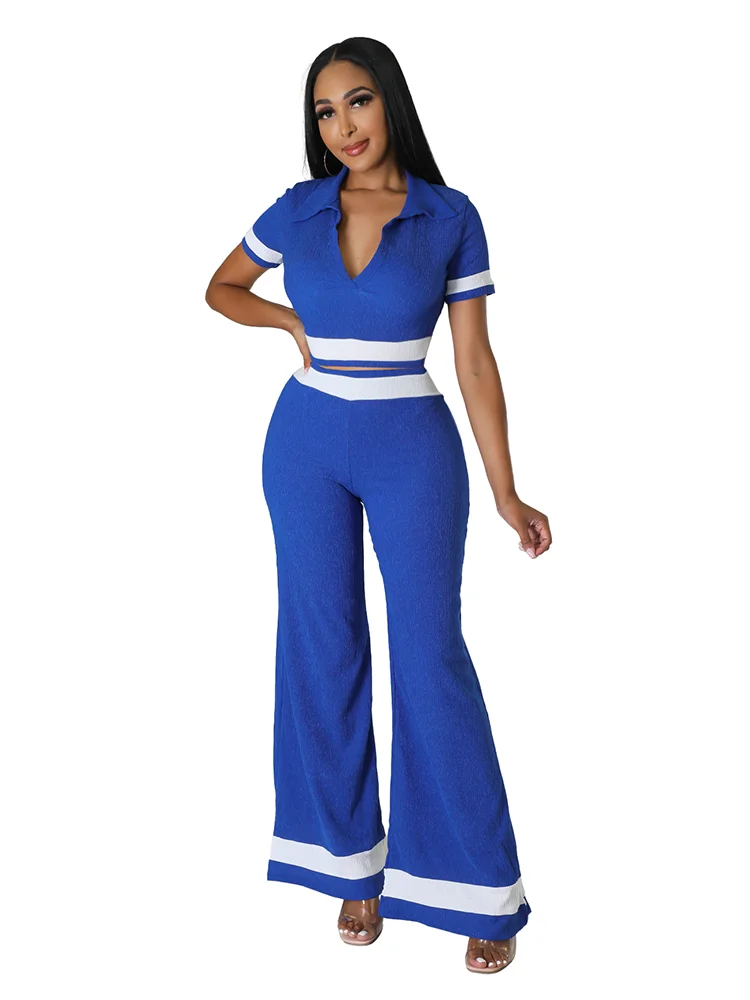 

Sets Outifits 2023 New Solid Color Lapel Top & Wide Leg Pants Set of Two Fashion Casual Pieces for Women Tracksuits Female