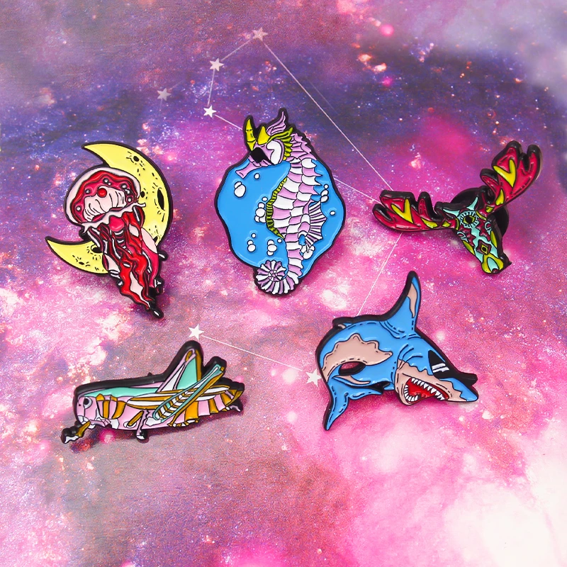 Эмалированная булавка в виде акулы медузы морской лошади лося оленя |