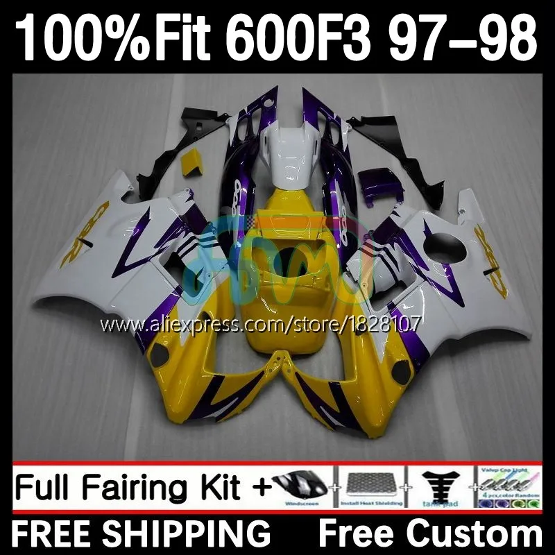

Желтый фиолетовый корпус инжектора + бак для HONDA CBR600 F3 CBR 600F3 600 F3 FS 22No.20 CBR600FS CBR600F3 97 98 1997 1998 обтекатель OEM
