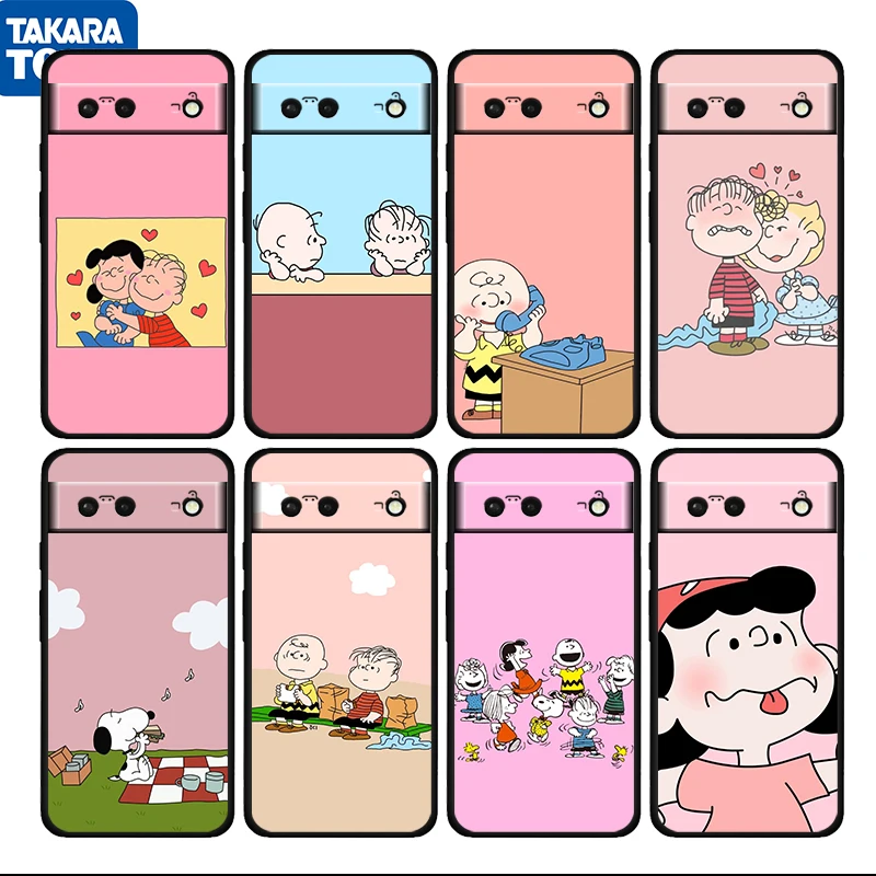 

Hot Anime Snoopy Cute Shockproof Cover for Google Pixel 7 6 Pro 6a 5 5a 4 4a XL 5G Black Phone Case Shell Soft Fundas Cover Capa