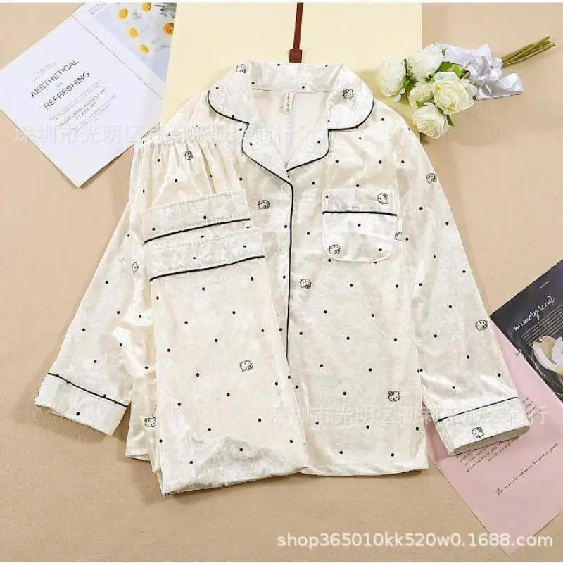 Sanrio Girl сексуальный золотой бархатный пижамный комплект с откидным воротником