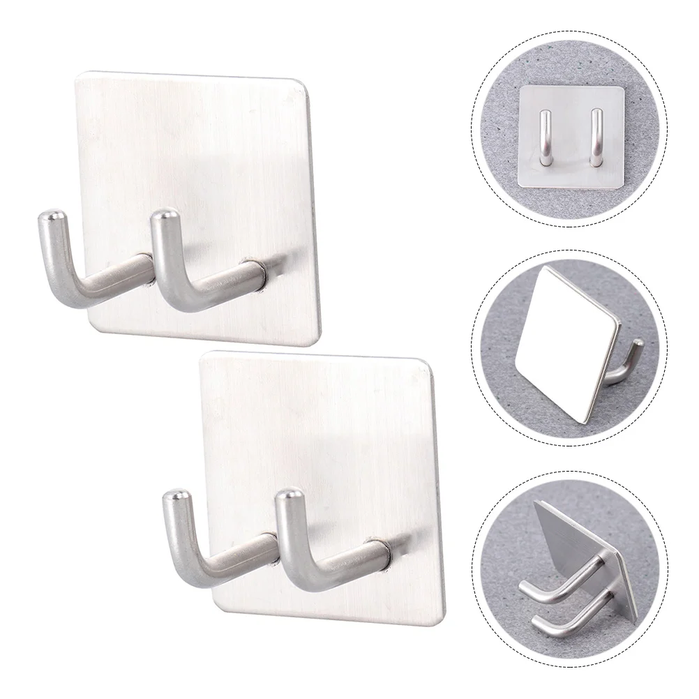 

2pcs Wall Mount Hooks Wall Hanger Adhesive Hooks Stainless Steel Hooks for Bathroom Living Room