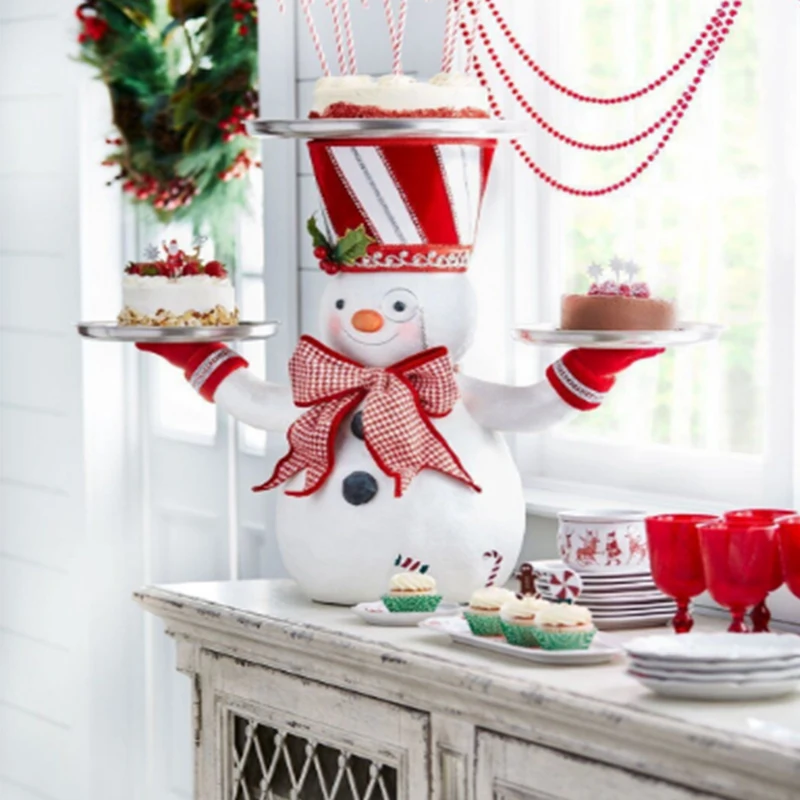 

Funny Xmas Resin Ornament Christmas Snowman Snack Holder Home Desktop Decoration Holiday Gift With Tray Exquisite Snowman Model
