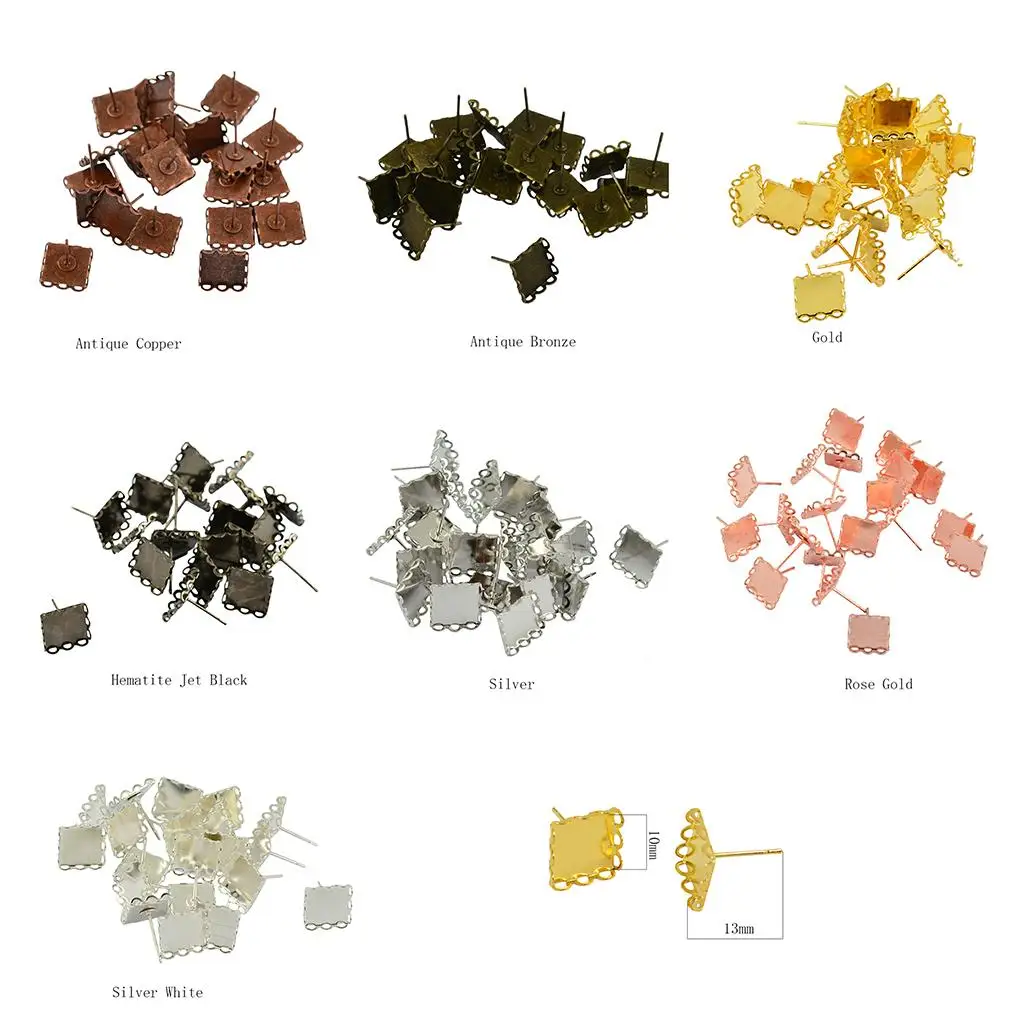 

20pcs Earring Studs Earrings Blank/ 10 pieces 10mm Square Cabochons Findings