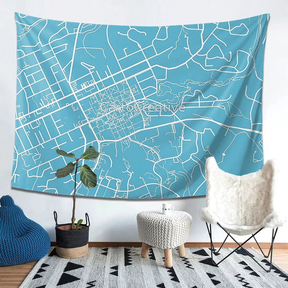 

Chapel Hill Map - Baby Blue Aesthetic Home Decoration Tapestry Art Wall Hanging Tapestries for Living Room Bedroom Dorm Room