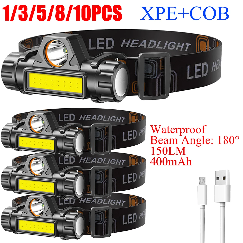 

Emergency Head Lamps Dual Light Source XPE+COB USB Multifunctional Head Lantern Stepless Dimming with Headband for Night Running