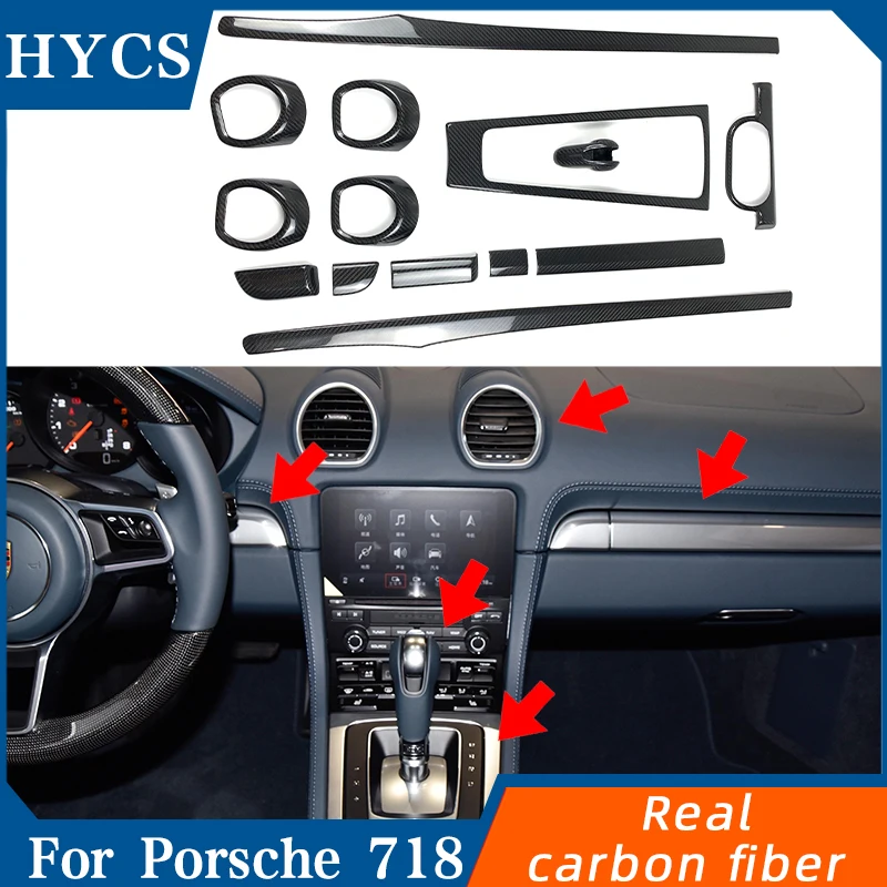 

Dry Carbon Fiber Interior Accessories for 2016-2019 Porsche 718 911 Central Console Gear Shift Frame Interior Door Panel Trim