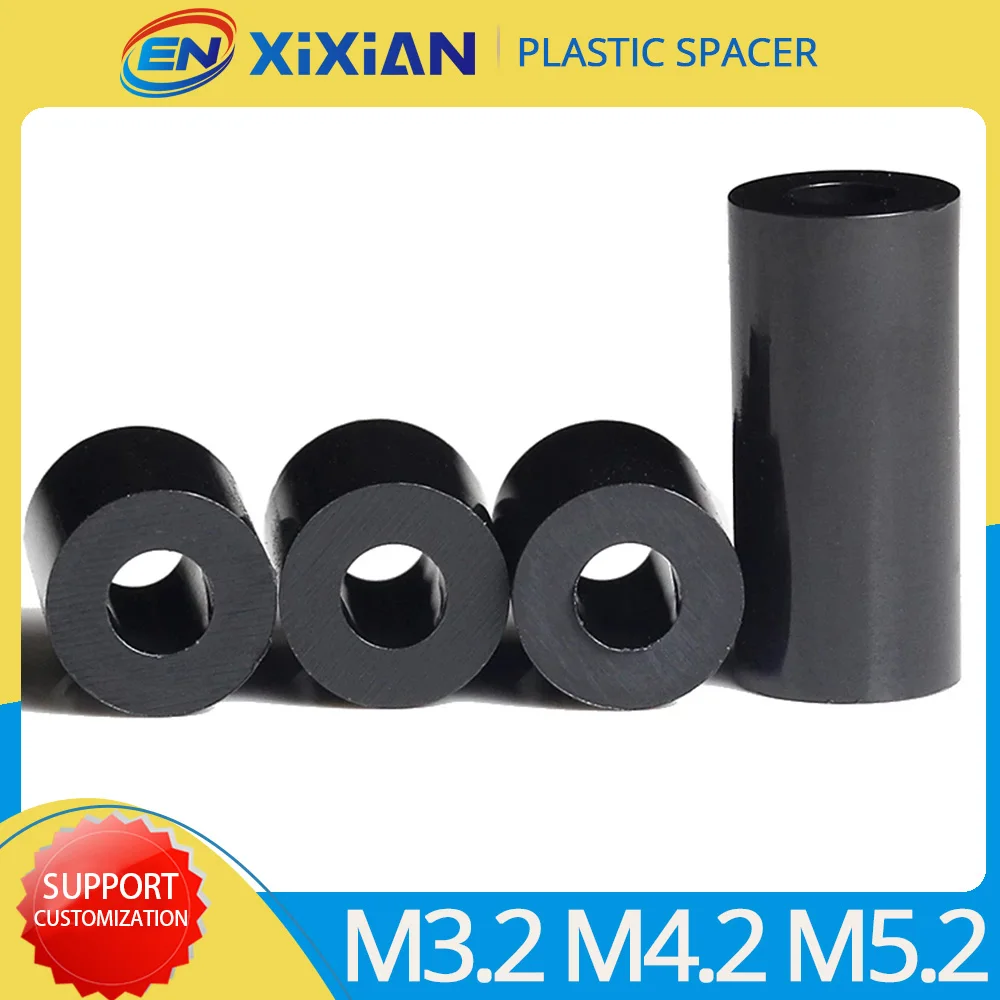 

50pcs M3.2 M4.2 M5.2 PCB Board Plastic Standoff Washer Black ABS Rround Spacer Nylon Non-Threaded Round Hollow Standoff
