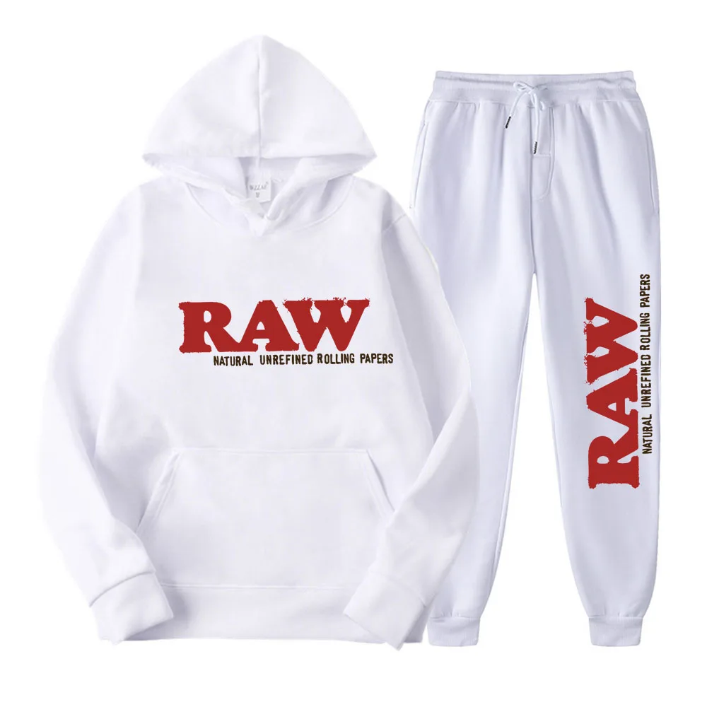 2023 Men's Set RAW Hat Running Hoodie Sweatpants Men's Set 2PK Autumn Winter Casual Woolen Sportswear