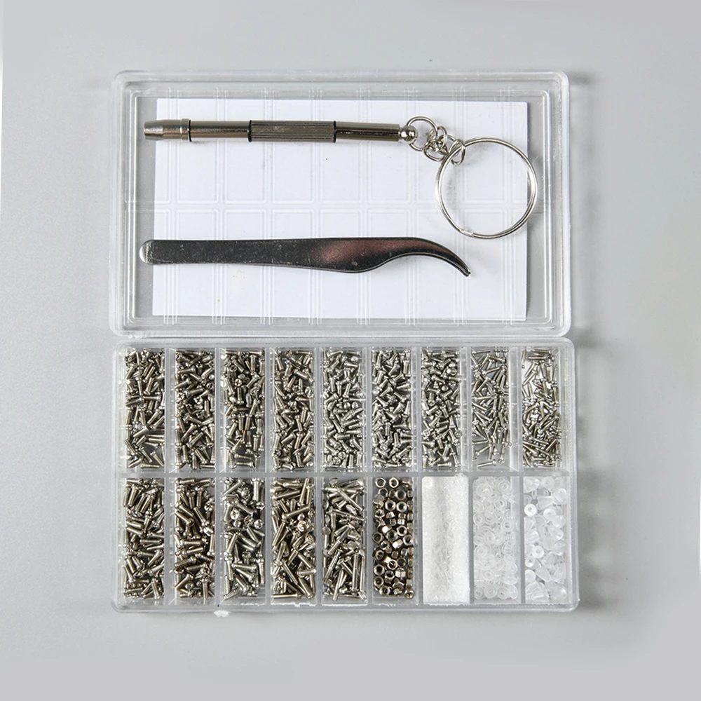 

1000pcs Stainless Steel Screw Sunglass Watch Spectacles Phone Glasses Screws Nuts Screwdriver Home Repair Box Combination Set