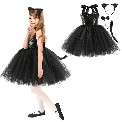 Платье-пачка для девочек с черной кошкой, наряд, зоопарк, животные, детские костюмы для косплея, для малышей, для девочек, для представлений, дня рождения, платье женское в виде джунглей