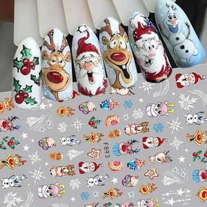 Рождественские наклейки для ногтей Пингвин Санта Клаус Лось дерево олень Медведи Милый Мультфильм ползунки Белые снежинки наклейки татуировки