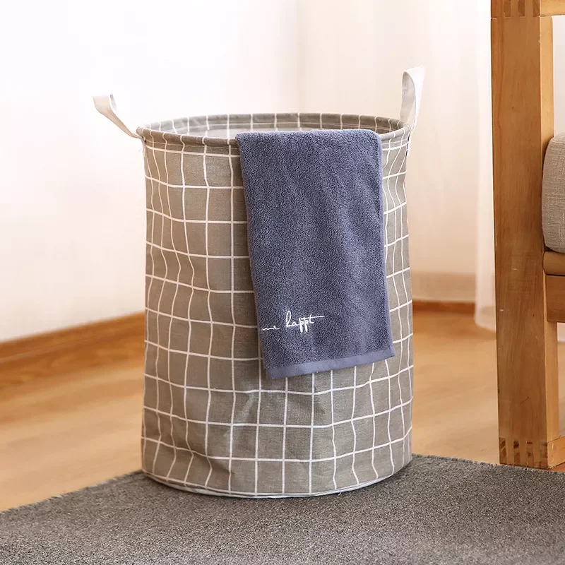 

2022New Linen Dirty Laundry Basket Foldable Round Waterproof Organizer Bucket Clothing Children Toy Large Capacity Storage Home