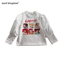 mudkingdom girl basic t shirts cartoon printed puff sleeve casual tops toddler spring autumn tees t shirt baby kids clothes