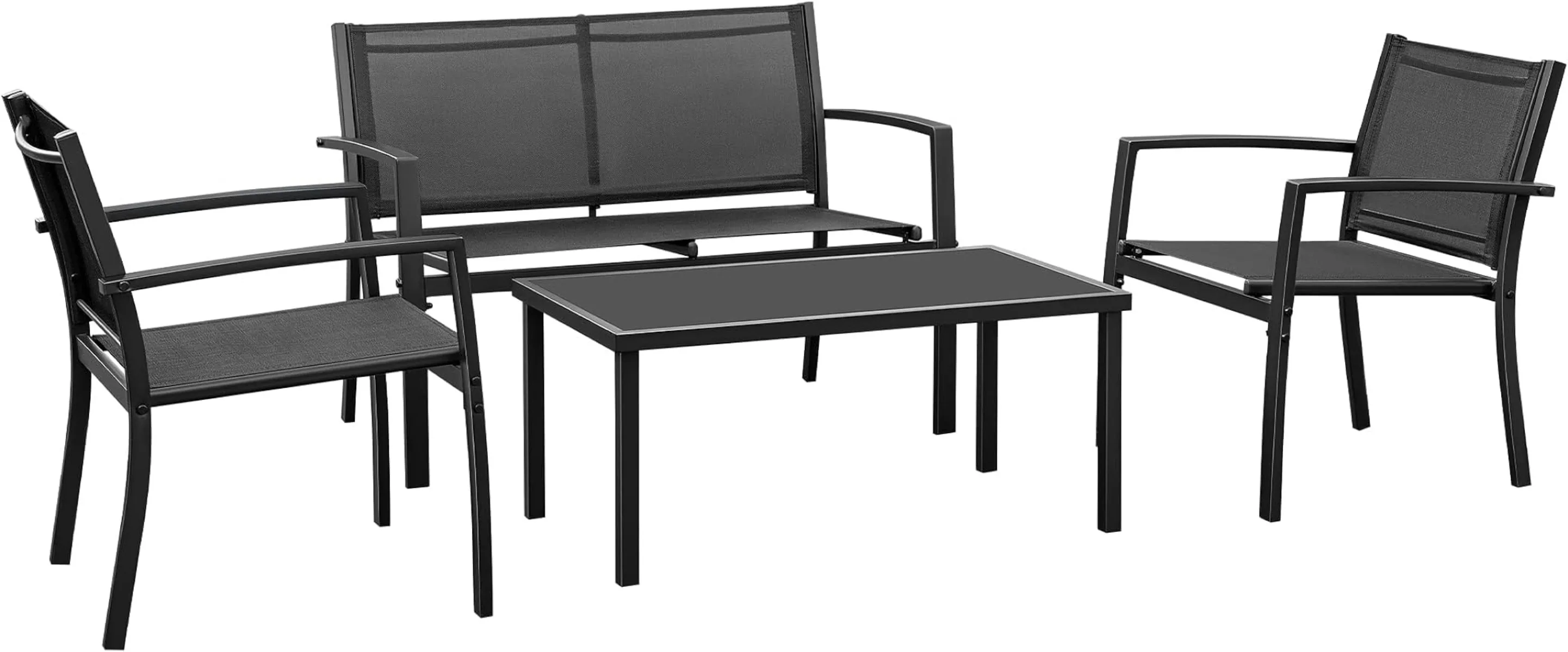 

Набор мебели из 4 предметов, современные наборы для разговоров, уличная мебель, стулья для патио, набор из 4 предметов с кофейным столиком для влюбленных (черный)