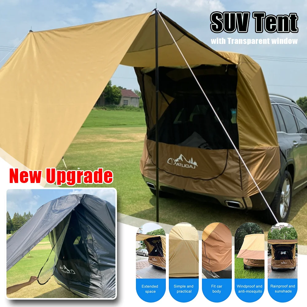 Car Trunk Thicken Tent Awning for Small To Mid Size SUV Tailgate Shade Rainproof Tent Self-Driving Tour BBQ Waterproof 3000mm