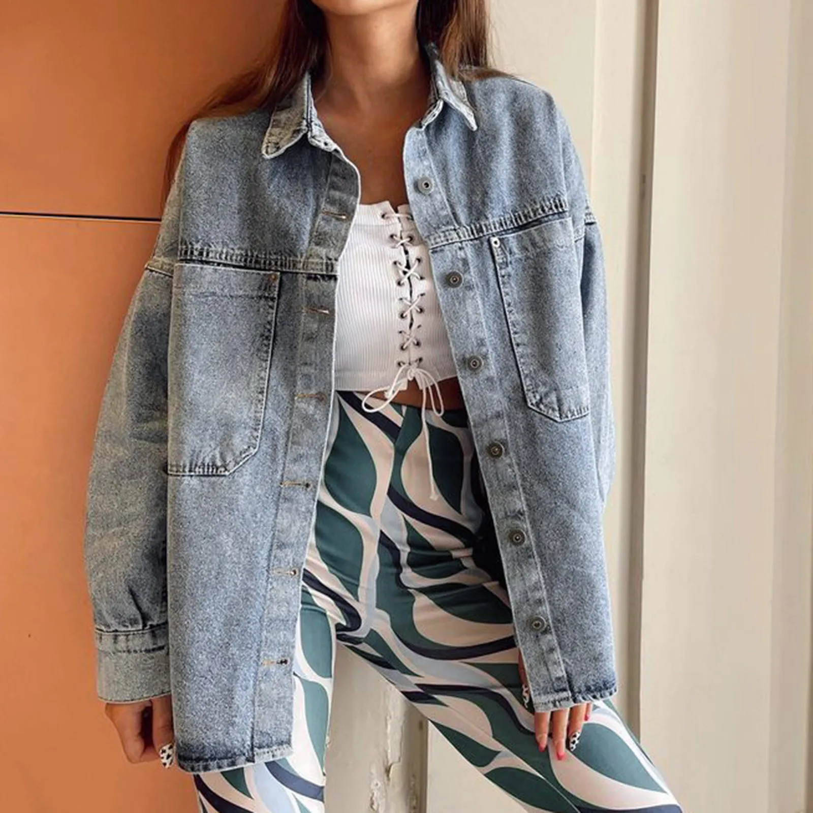 

Женские джинсовые пальто, осенне-зимняя рваная джинсовая куртка, свободные куртки большого размера с карманами, уличная одежда в стиле Хара...