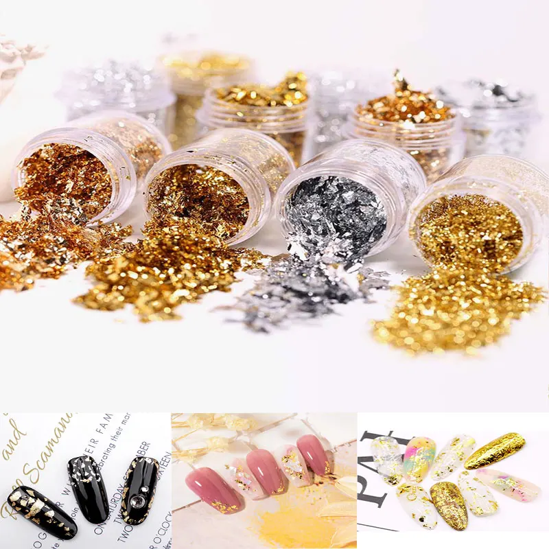 

1 bag of gold silver foil nail art glitter flake sequins DIY nail art decoration nail jewelry making tools makeup sticker