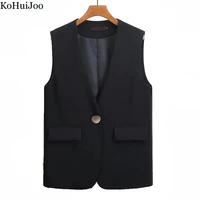 kohuijoo sleeveless jacket women 2022 spring summer one button formal loose vest coat v neck female outerwear white black