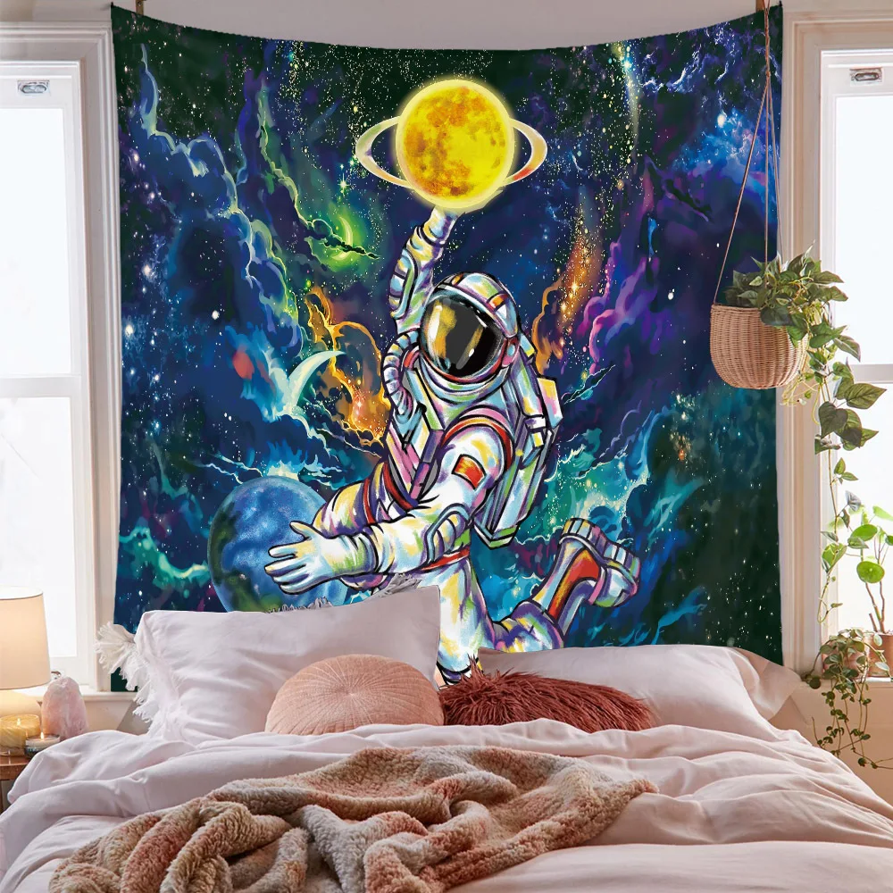 

Цветная картина маслом, настенный гобелен, астронавт, планета, галактика, цветной гобелен, настенная Подвеска для дома, спальни, настенное о...