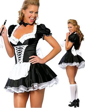 

ML5034 Free Shipping High Quality Sexy Adult Woman 2PC Late Night French Maid Servant Costume French Maid Costume