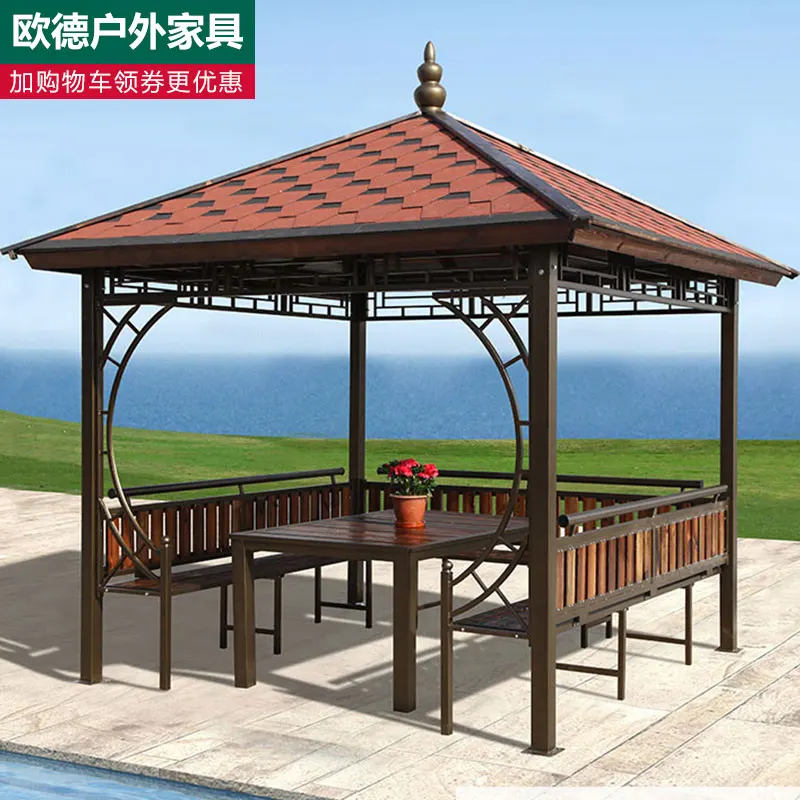 

European outdoor pavilion outdoor retro leisure tent garden anticorrosion carbonized wood hexagonal pavilion villa awning