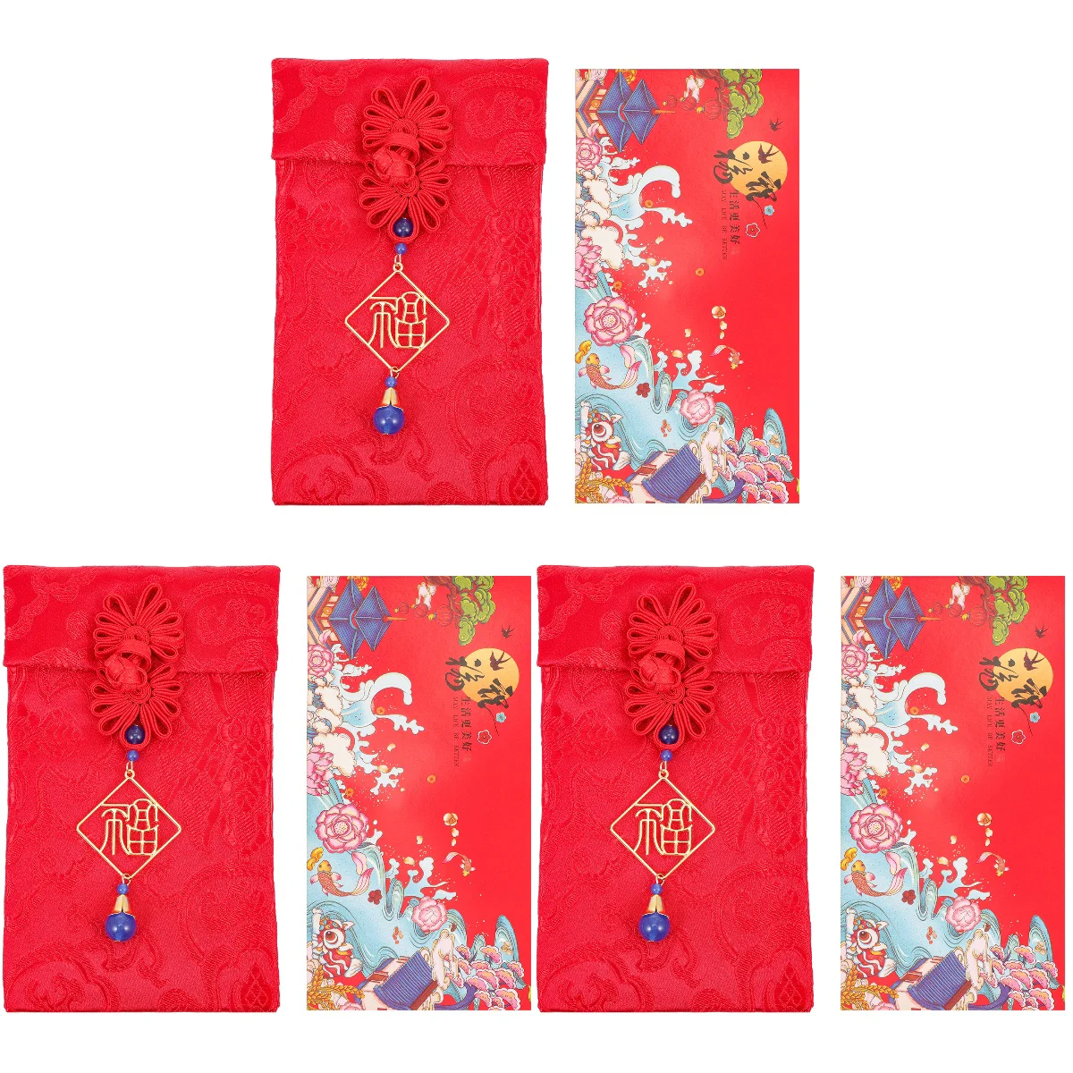 

3pcs Chinese New Year Red Pocket Cloth Money Pocket Spring Festival Red Envelope