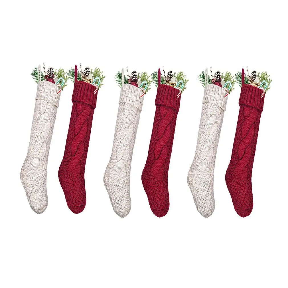 

Christmas Stocking Socks 6PCS/SET Solid Color Knitted Fireplace Xmas Tree Ornaments New Year Christmas Decorations For Home