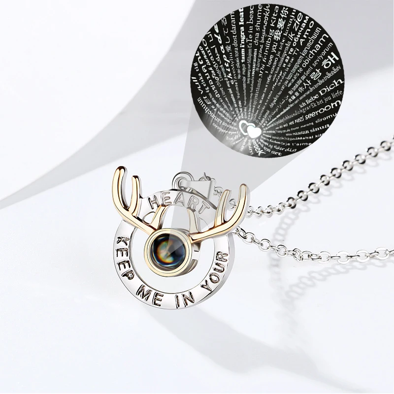 

Projection Necklace For Couple 100 Languages I Love You Cute Antler Pendant Jewelry For Lovers Girlfriend 2022 Valentine Gifts