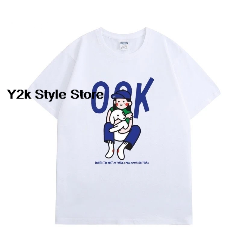 Фото Футболка LingOrm Same TShirt Lingling Kwong Orm Fashion OOK с мультяшным принтом и надписями, летняя, из высококачественного хлопка, с коротким рукавом №2