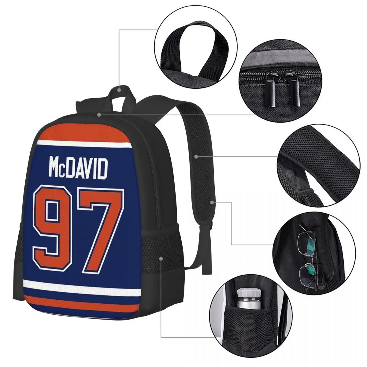 Фото Рюкзак Edmonton Oilers Connor McDavid Home Jersey, вместительный рюкзак для книг, школьная сумка, сумки на плечо для мужчин и женщин №5