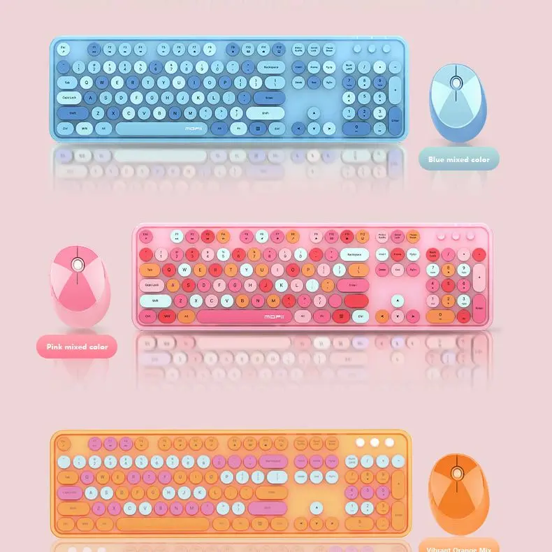 Game Keyboard And Mouse Set 4 Color Mixed Color 2.4Ghz Wireless Vintage Universal Desktop Keyboard And Mouse Kit For GirlGift017