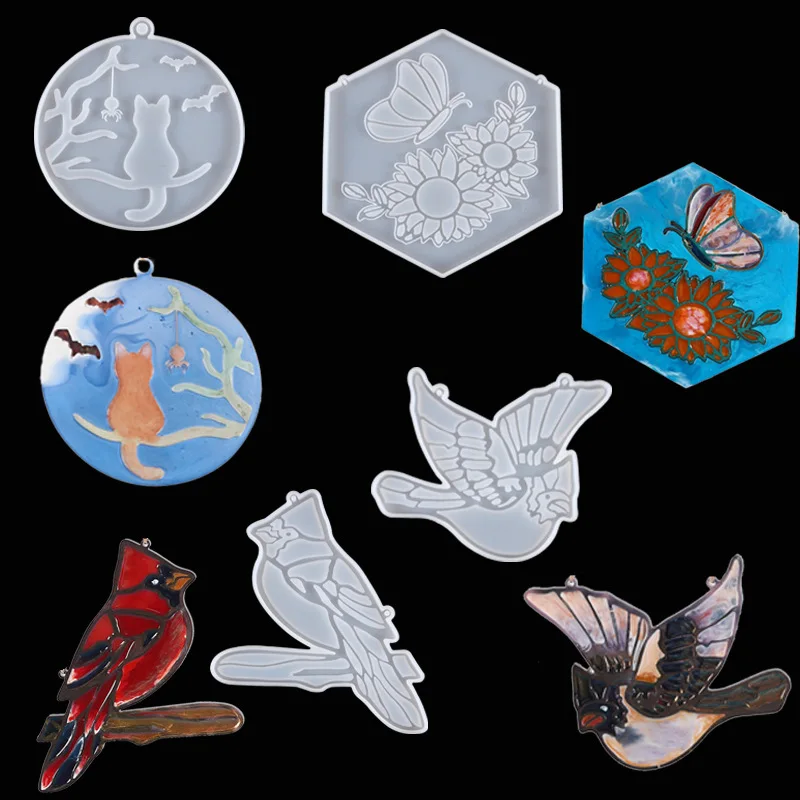 

DIY Crystal Gel Drop Mold Spider Cat Butterfly Pigeon Shaped Cup Cushion Resin Process Pendant Silicone Mold