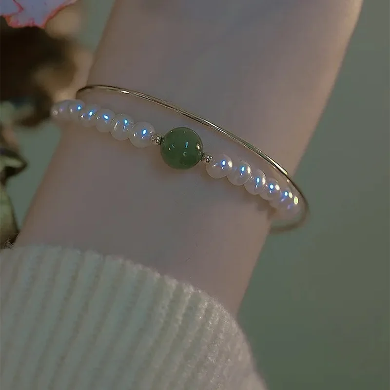 

New Women Fashion High-end Lucky Opal Pearl Bracelet Bohemian Sweet Romantic Imitation Hetian Jade Beaded Bracelet Jewelry Gift