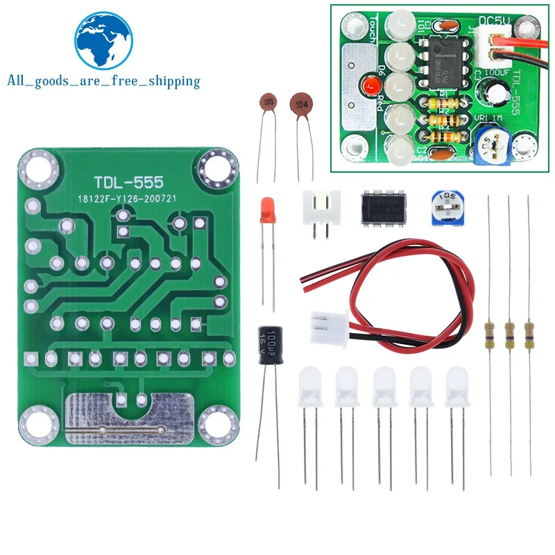 

TZT DIY Kit Сенсорный светодиодный светильник Комплект сенсорной лампы задержки Производственный комплект электронных деталей DC 5 В Регулируемый от 3s до 130s Регулируемый