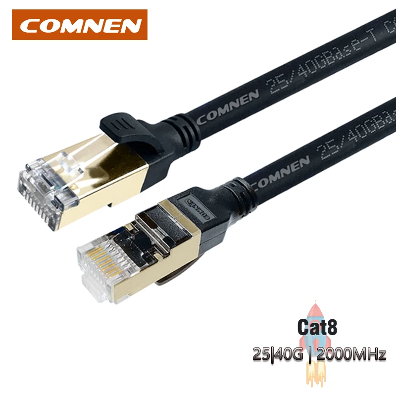 

COMNEN Cat8 Ethernet Cable 2000MHz 40Gbps RJ45 Category 8 Shielded SSTP Lan Patch Cord Modem Router SFTP Network Data Center