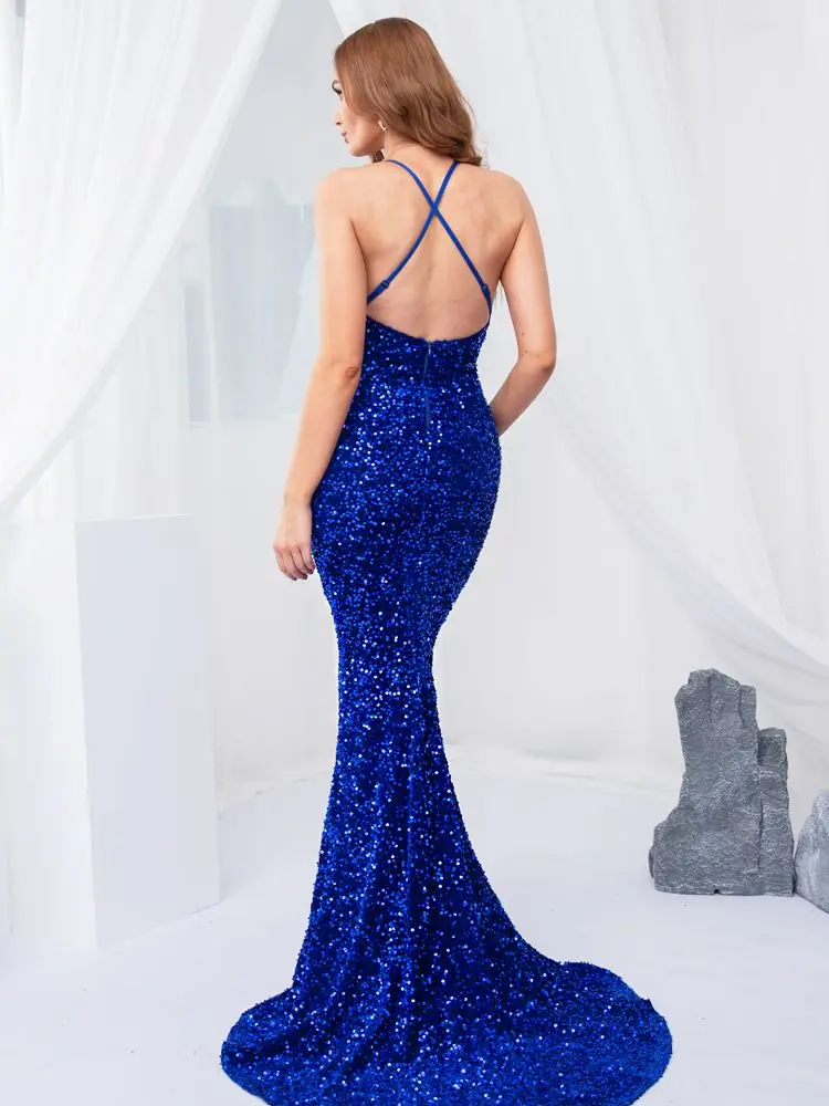 Женское платье макси с открытой спиной и перекрестными лямками эластичное