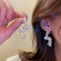 trendy geometric pearl drop earrings for women girls mirco pave zircon crystal dangle earrings party jewelry free shipping