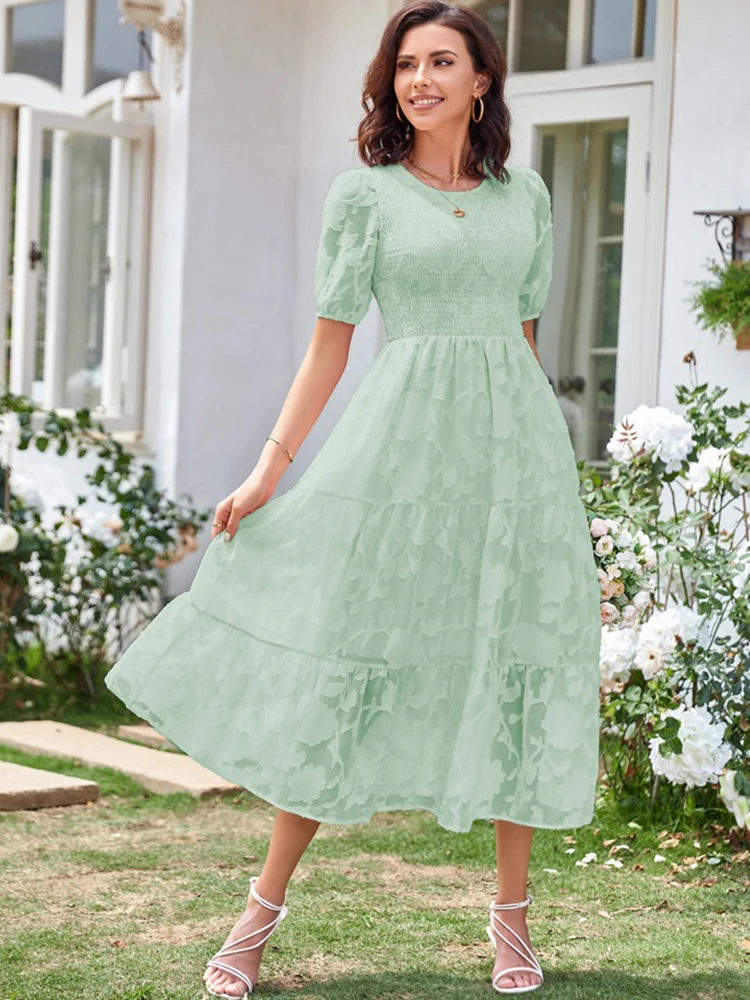 Модное кружевное длинное платье с цветочным рисунком, женское летнее винтажное свободное пляжное платье с коротким рукавом, женское Повседневное трикотажное однотонное платье средней длины