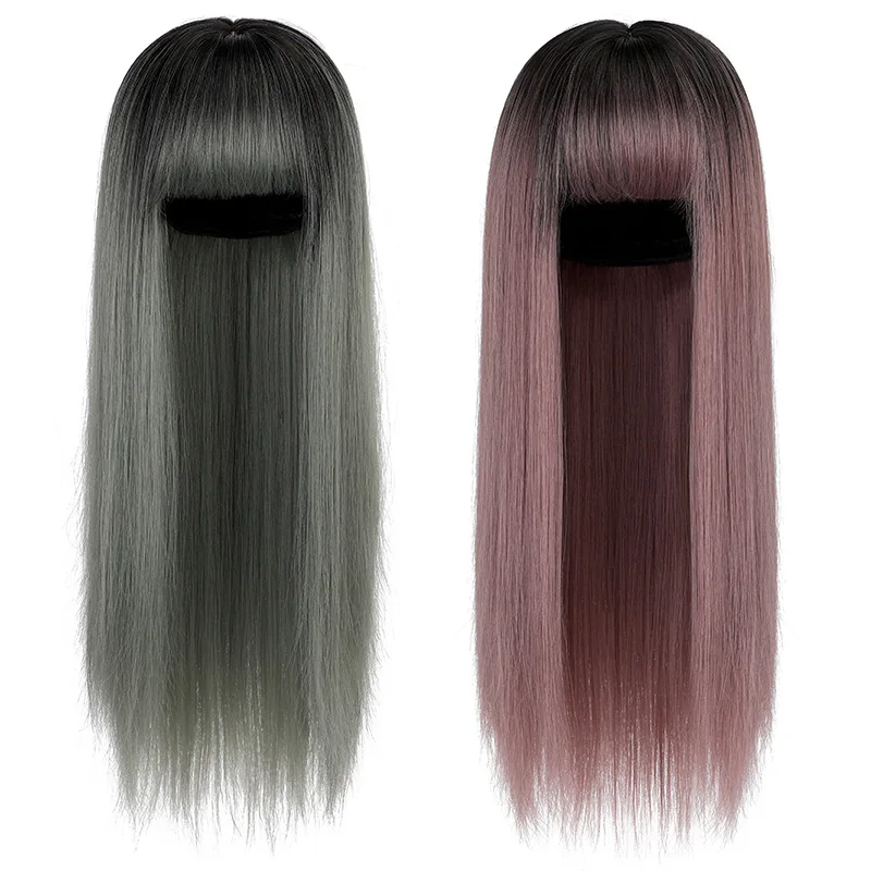 Long Synthetic Straight Hair With Fringe HeatResistant Kawaii Lolita Wigs Cosplay Gradient Wigs Anime For Women Natural